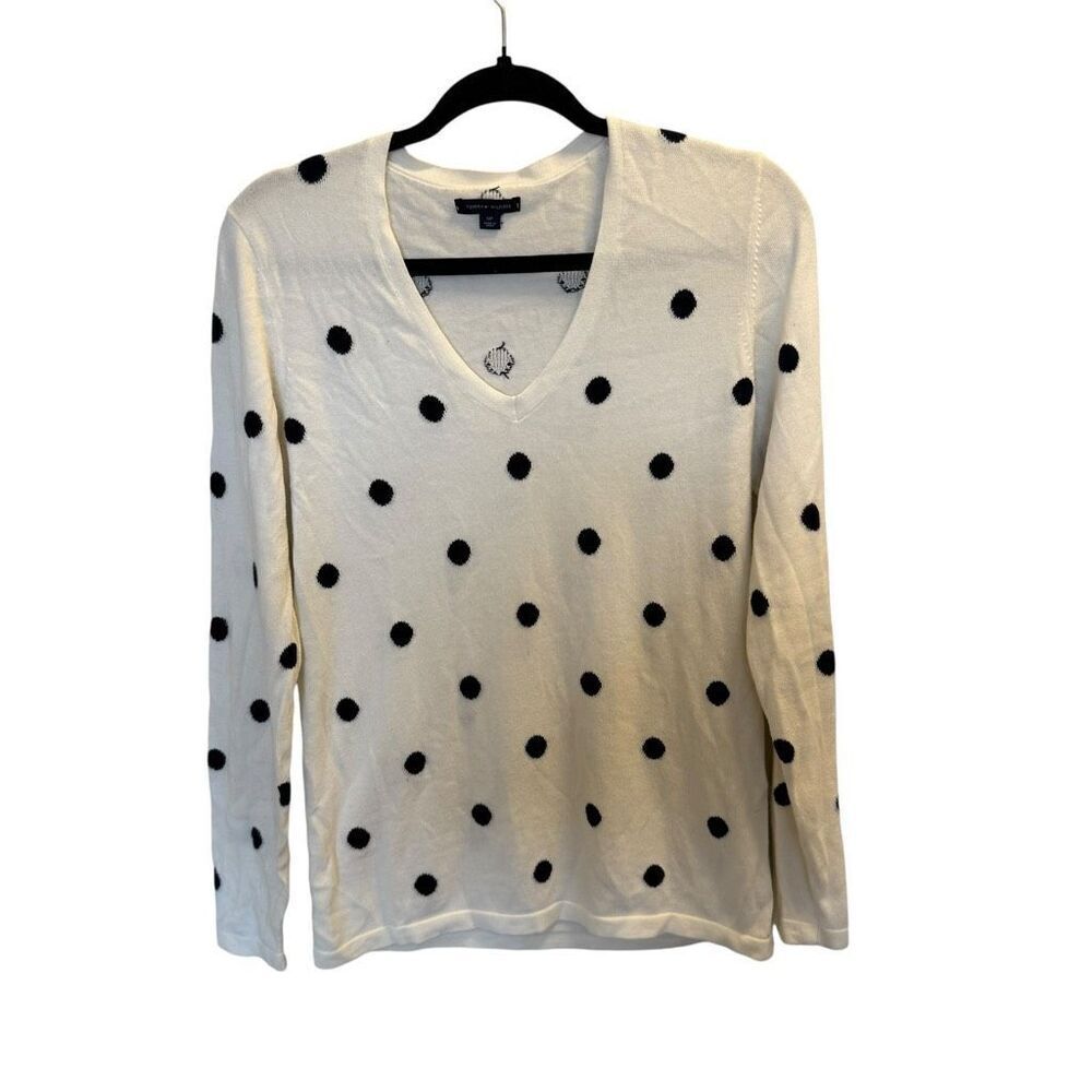 Tommy Hilfiger small white navy polka dot sweater